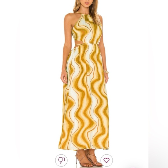 Faithfull the Brand “la puede a” linen halter maxi dress in yellow print. 8 - Picture 5 of 13